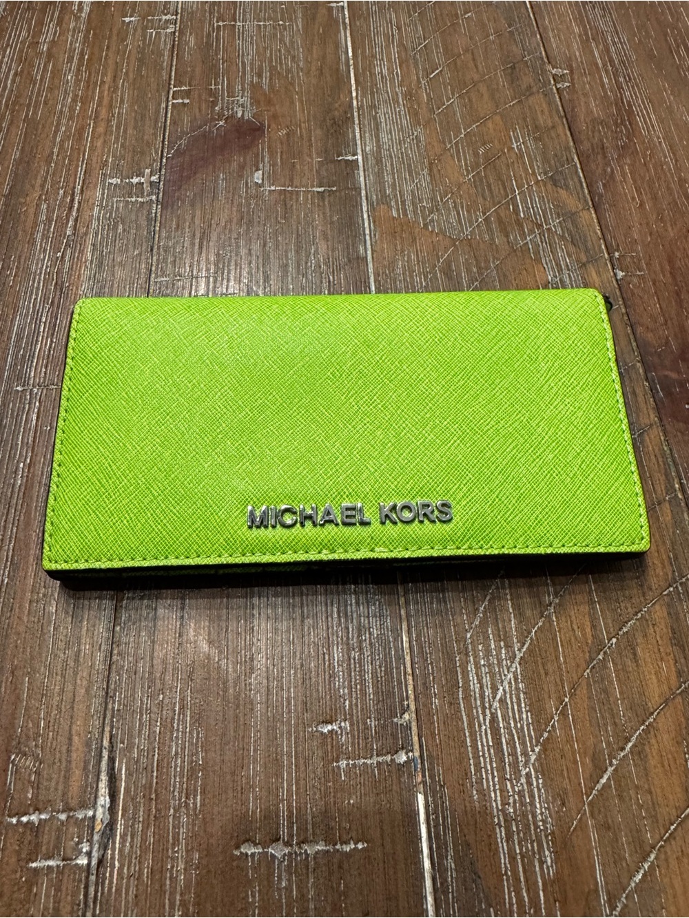 Michael Kors Neon Green Saffiano Card Holder Wallet